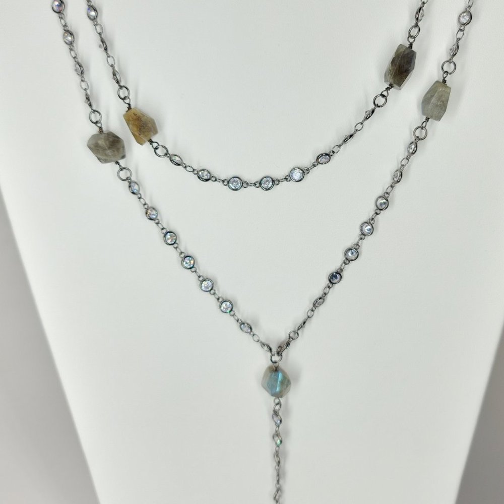 NEW CZ Diamond by the Yard Labradorite Necklace - Picture 9 of 14